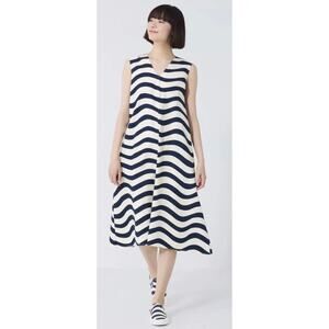 UNIQLO x Marimekko Striped V-neck Sleeveless Flared Oversized Midi Dress S